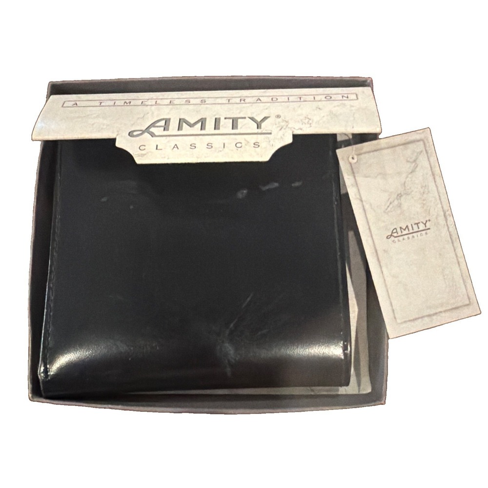 NEW Amity  Cowhide Smooth Leather Billfold Wallet, Black Bi-fold Mens